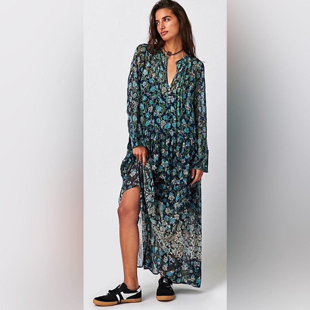 Free People Floral Maxi Dress - Blue and Green
